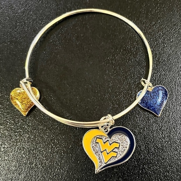 Handmade Adjustable Silver Bracelet sparkling blue gold heart WVU Virginia Charm - Picture 1 of 5